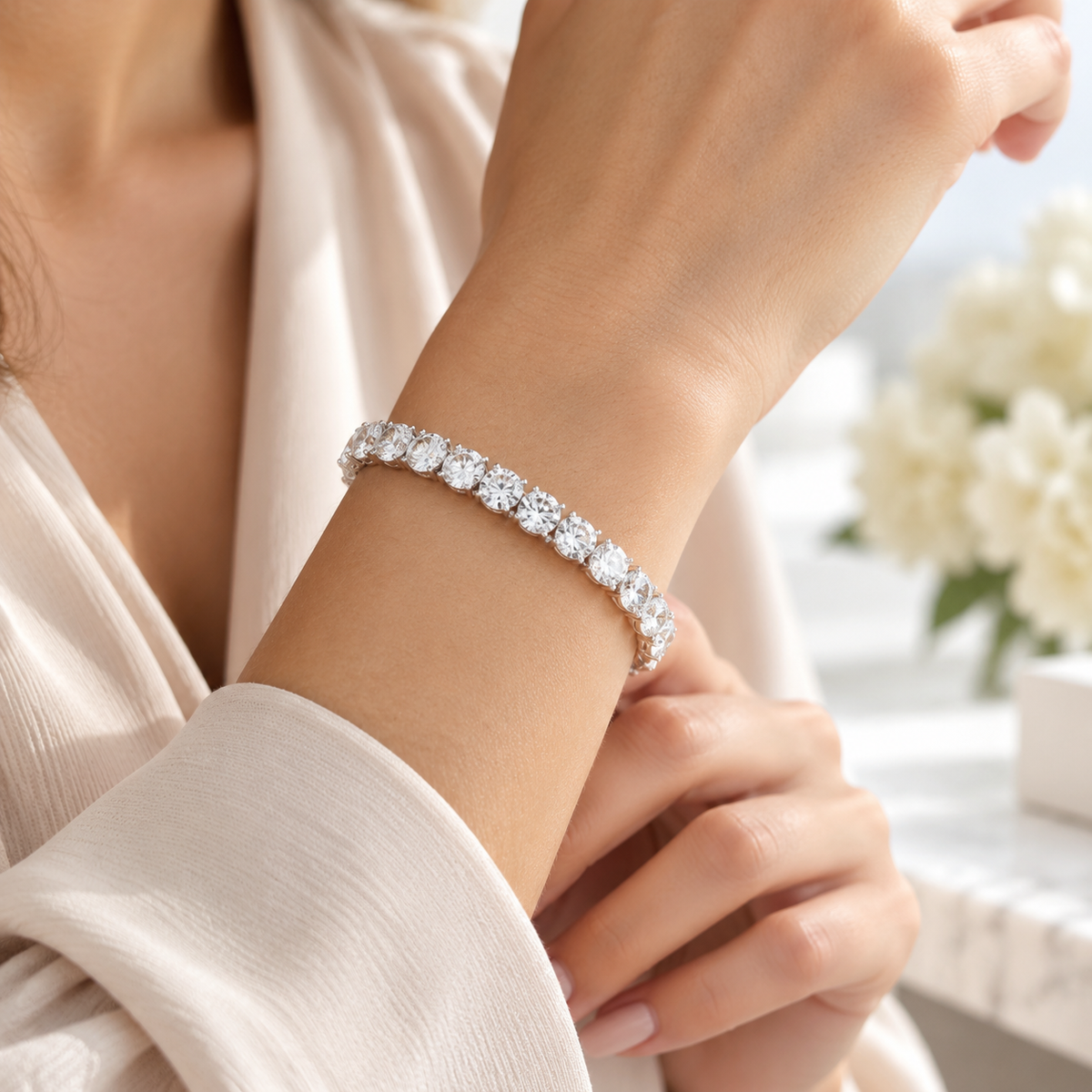 10 CTW Lab-Grown Diamond Square-Prong Tennis Bracelet in 18K Gold