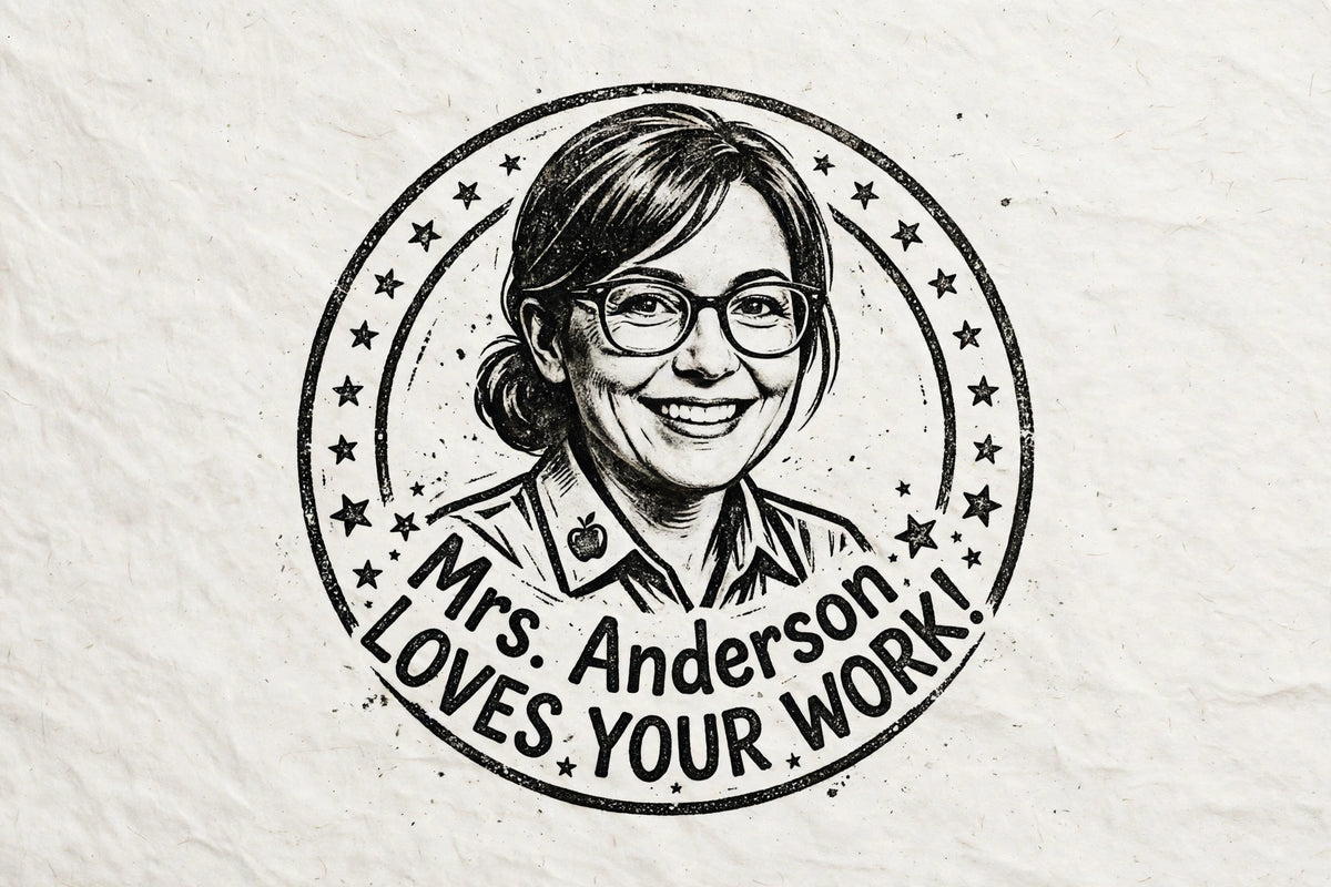 Personalized Teacher Face Stamp – Custom Classroom Reward Stamp, Pre-Inked