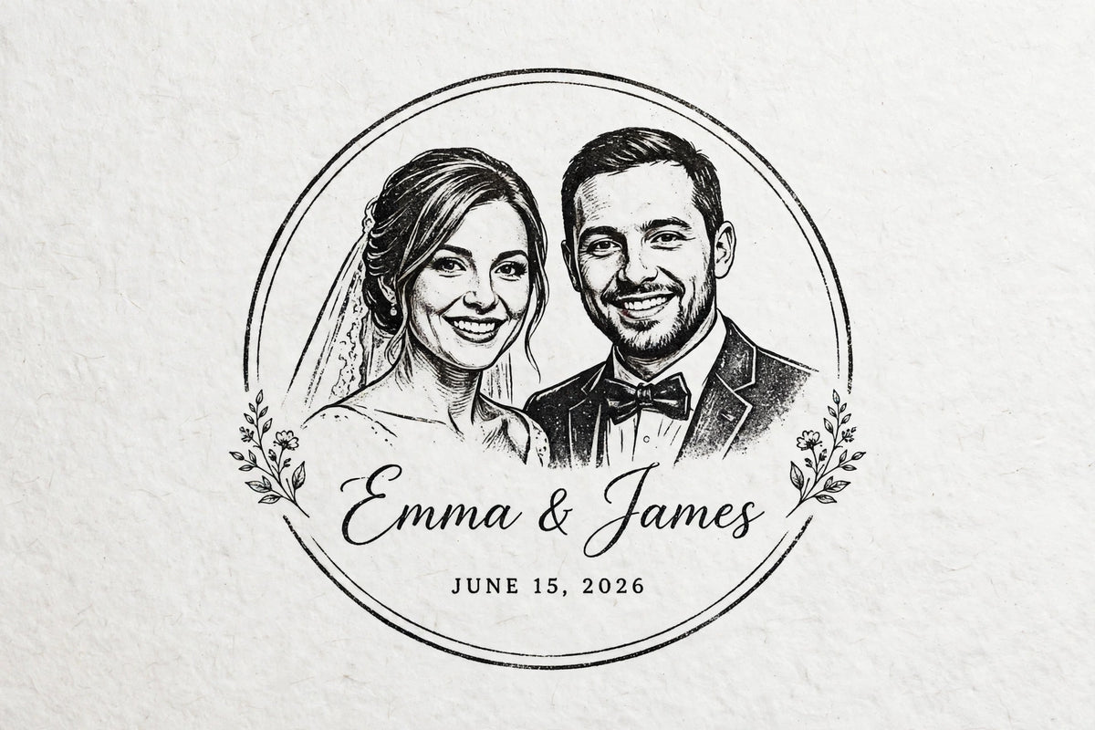 Personalized Wedding Couple Portrait Stamp – Custom Bride & Groom Photo Stamp, Pre-Inked