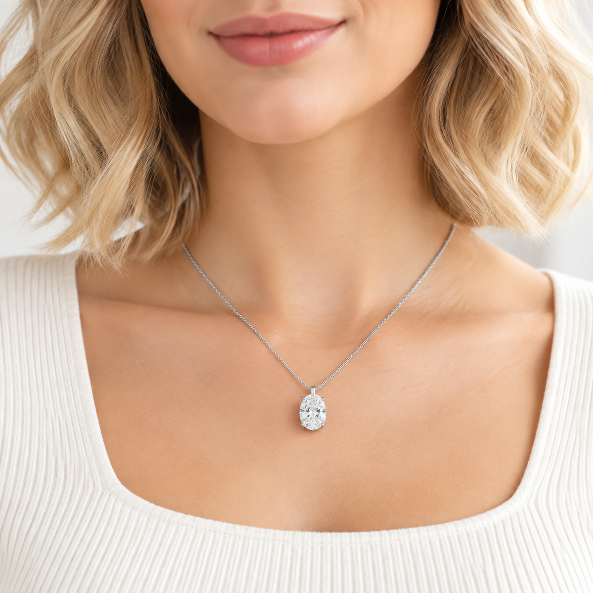IGI Certified 1.5 CT D/E Oval Lab-Grown Diamond Necklace in 18K White Gold
