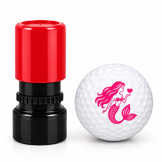 Pink Theme Golf Ball Stamp - Mermaid, Unicorn, Starfish, Lady Golfer | Fuchsia Pink Pre-Inked