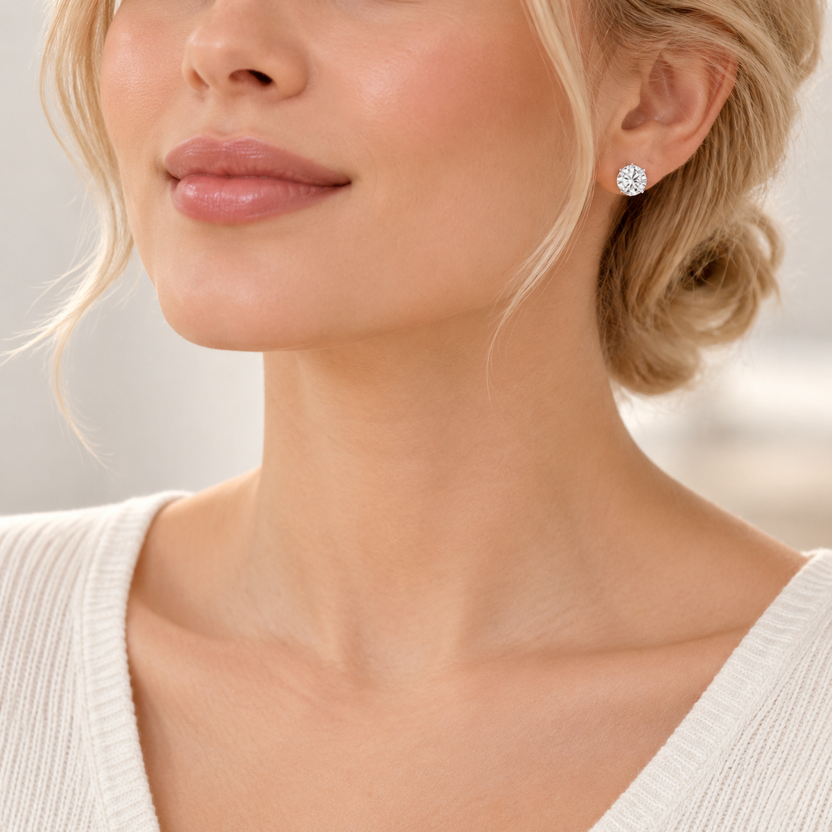 1 CTW Round Lab-Grown Diamond Stud Earrings in Sterling Silver With 18K White Gold-Plated