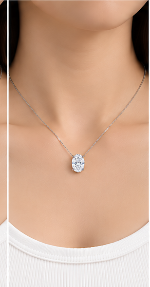 Oval 1.5ct lab-grown diamond necklace - white gold, model