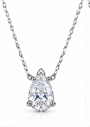 Pear 1.5ct lab-grown diamond necklace - white gold, white background