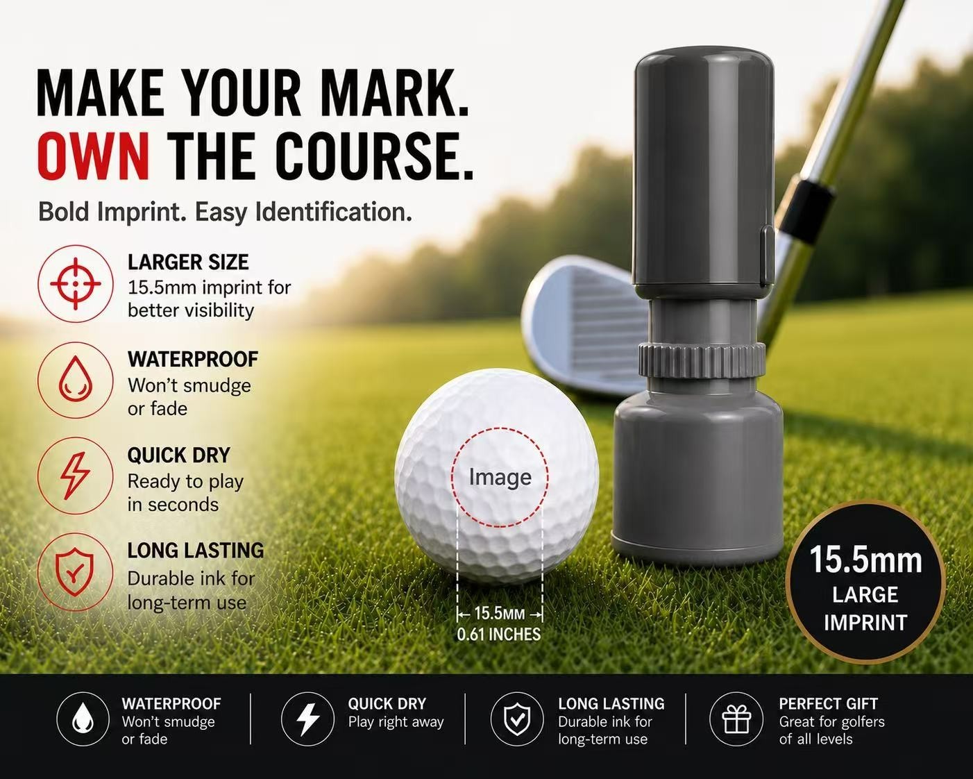 2pack Golf Ball Stamp Four Leaf Clover Waterproof Quick Dry Ink Stamp Golf Gift