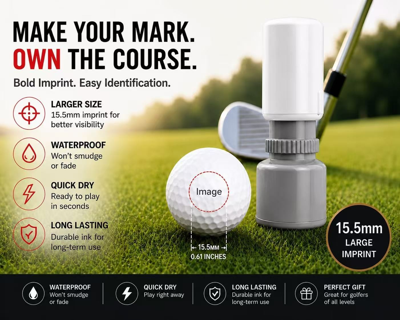 Waterproof Quick-Dry Shark Golf BallStamp - Long-Lasting Ink, Golf Marker
