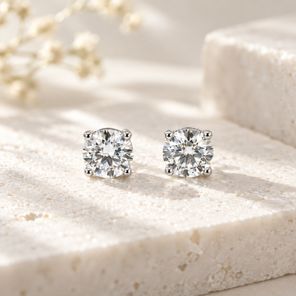 IGI Certified D VVS2 Round Lab-Grown Diamond Stud Earrings in 14K or 18K Solid Gold