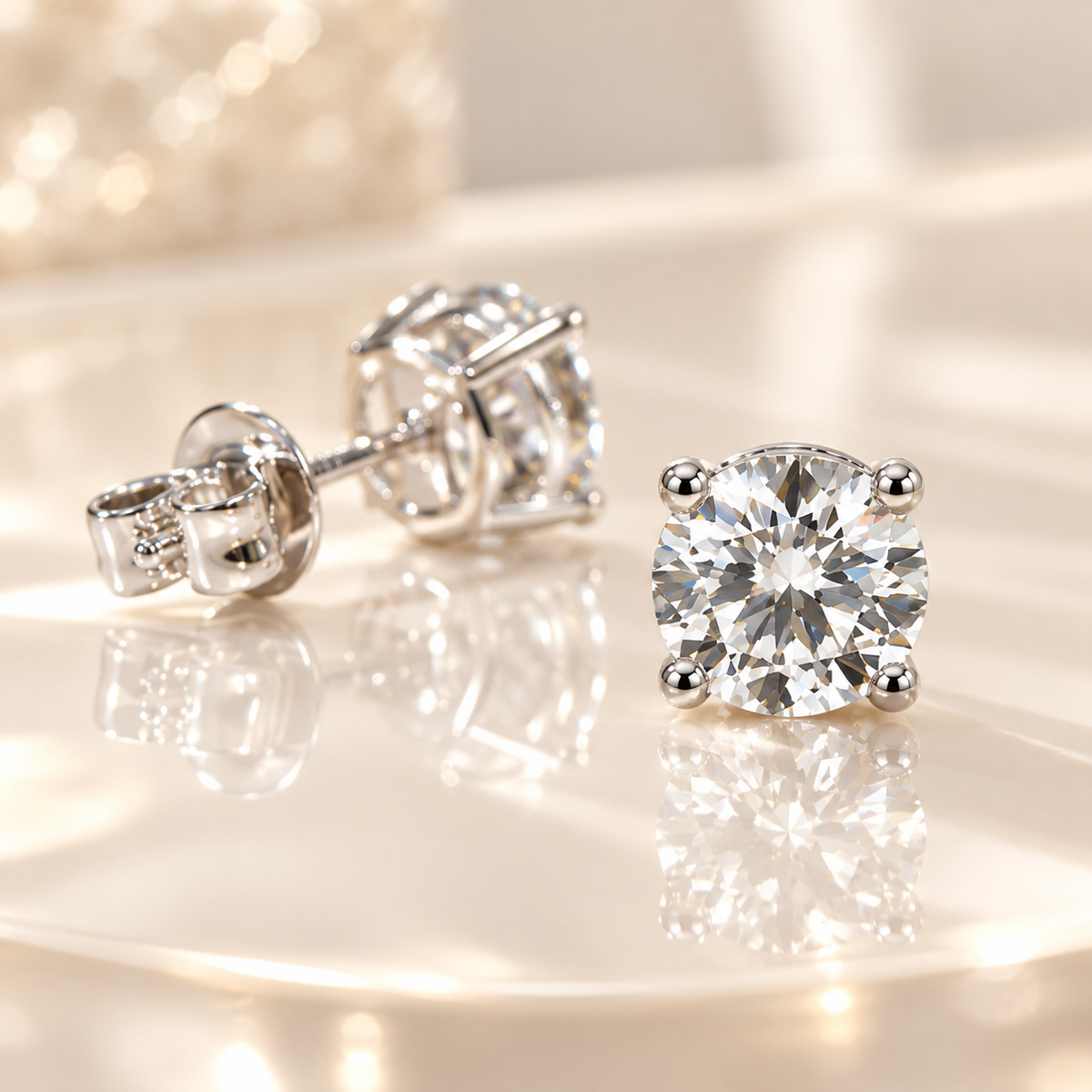 IGI Certified D VVS2 Round Lab-Grown Diamond Stud Earrings in 14K or 18K Solid Gold