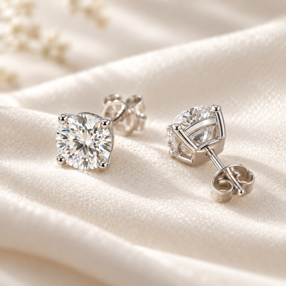 IGI Certified D VVS2 Round Lab-Grown Diamond Stud Earrings in 14K or 18K Solid Gold
