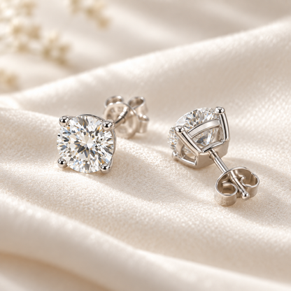 IGI Certified D VVS2 Round Lab-Grown Diamond Stud Earrings in 14K or 18K Solid Gold