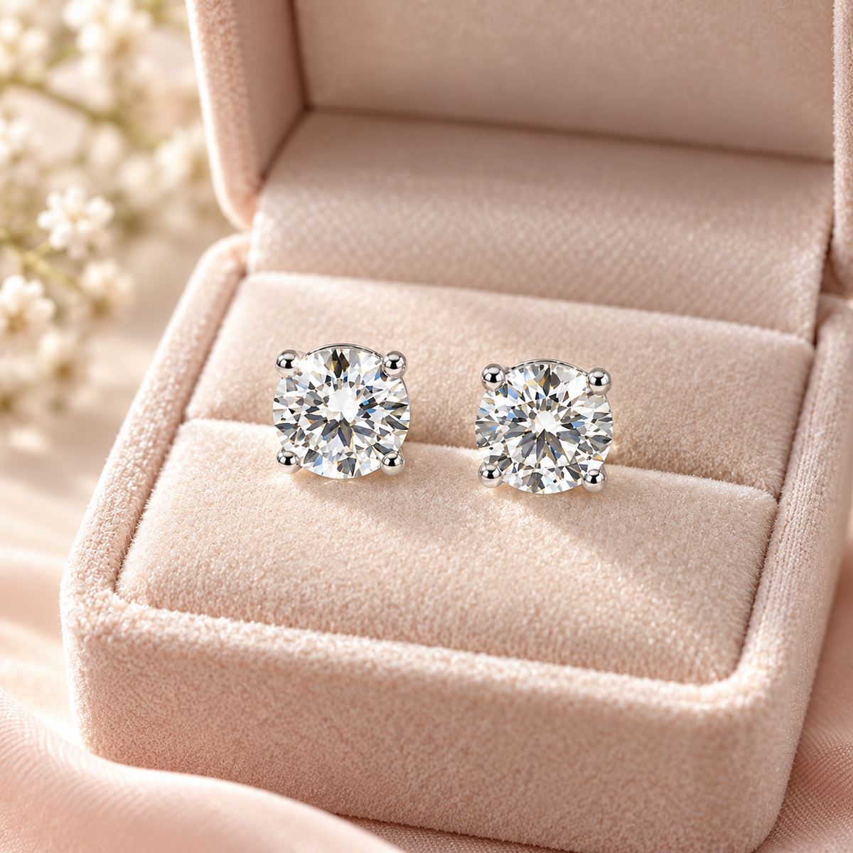 IGI Certified D VVS2 Round Lab-Grown Diamond Stud Earrings in 14K or 18K Solid Gold