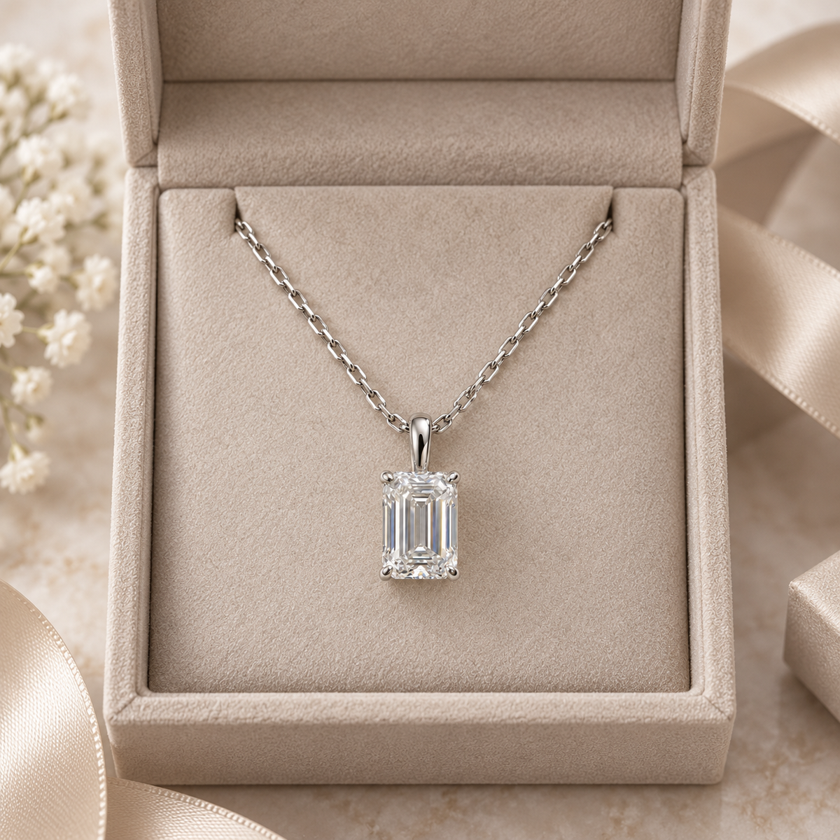 IGI-Certified Emerald-Cut Lab-Grown Diamond Pendant, 1.5–2 CT, 14K/18K Gold