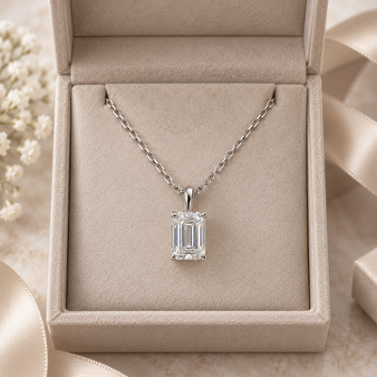 IGI-Certified Emerald-Cut Lab-Grown Diamond Pendant, 1.5–2 CT, 14K/18K Gold