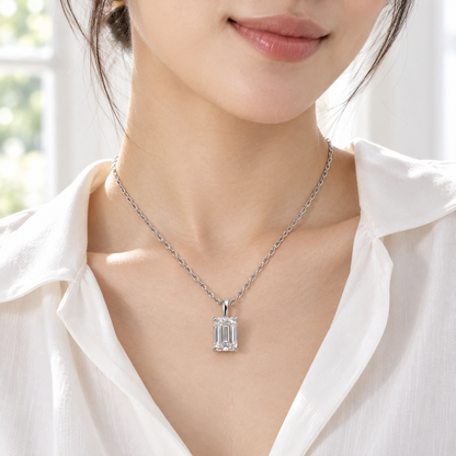 IGI-Certified Emerald-Cut Lab-Grown Diamond Pendant, 1.5–2 CT, 14K/18K Gold