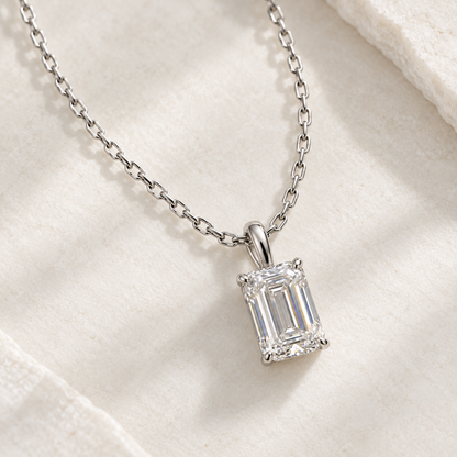 IGI-Certified Emerald-Cut Lab-Grown Diamond Pendant, 1.5–2 CT, 14K/18K Gold