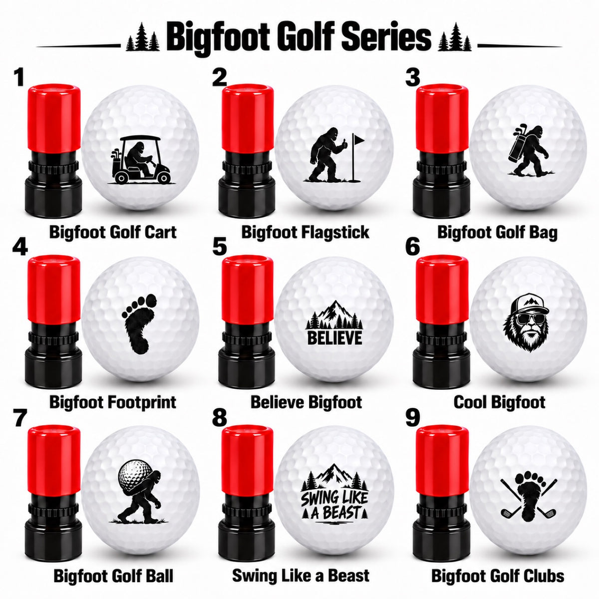 Bigfoot Cartoon Golf Ball Stamp
