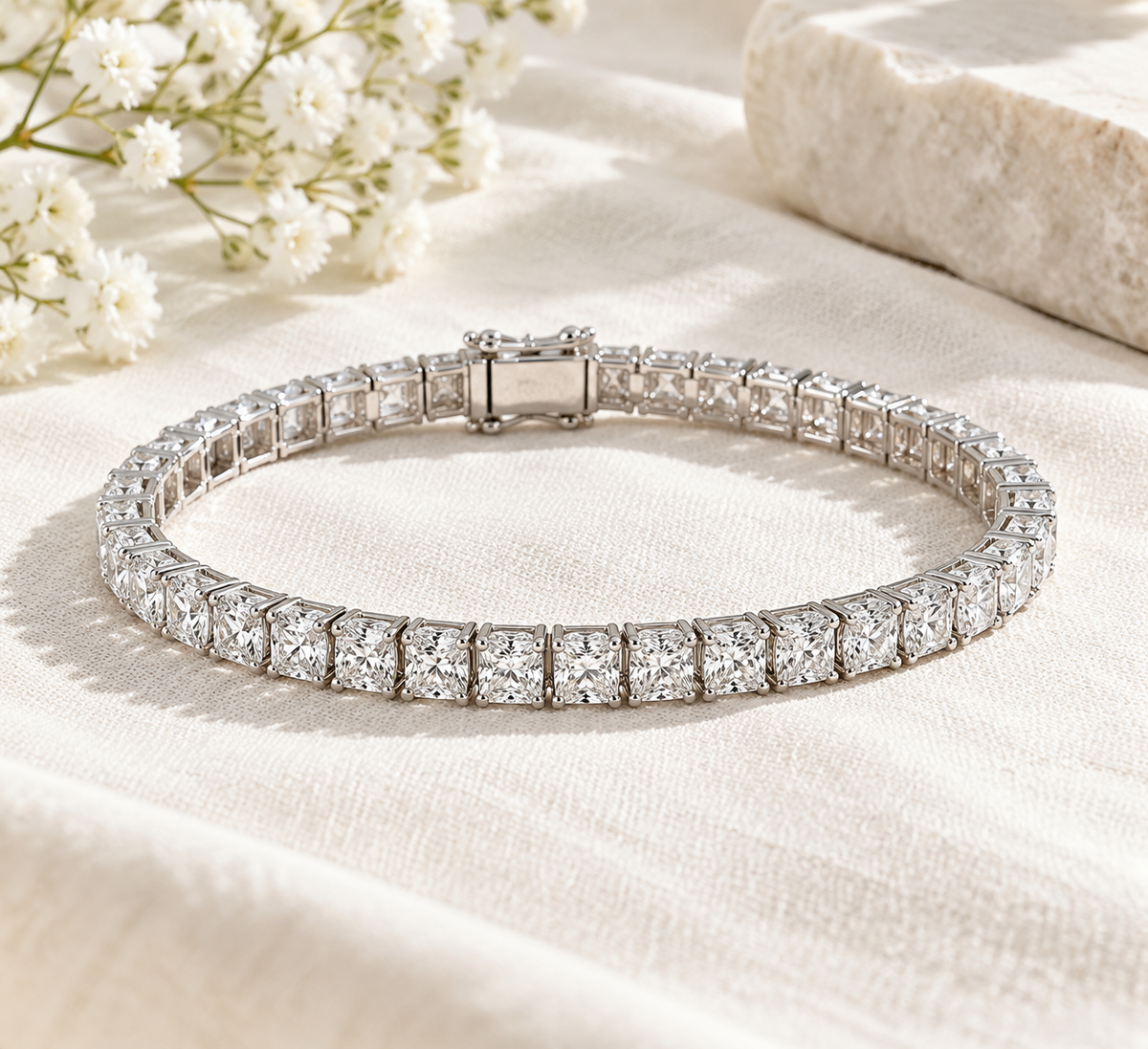 7 CTW Lab-Grown Diamond Square-Prong Tennis Bracelet in 18K Gold