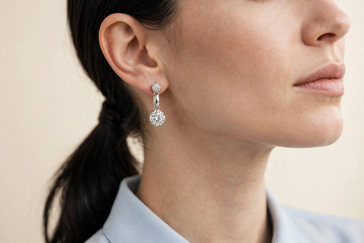 IGI Certified D VVS2 Round Lab-Grown Diamond Solitaire Drop Earrings, 2.13 CTW, 14K Solid Gold