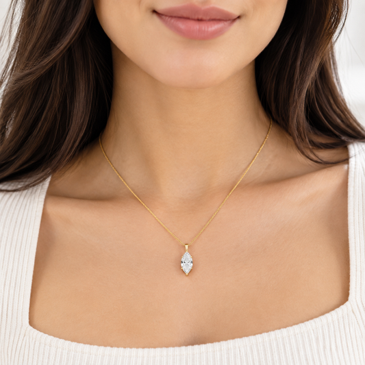 IGI Certified 1 CT Marquise Lab-Grown Diamond Necklace in 18K Yellow Gold
