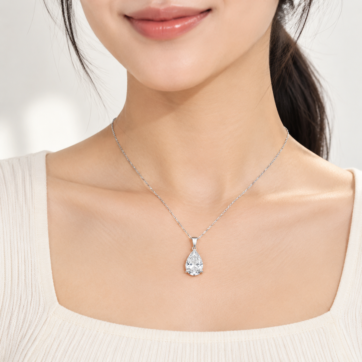 IGI Certified 1.5 CT Pear Lab-Grown Diamond Necklace in 18K White Gold