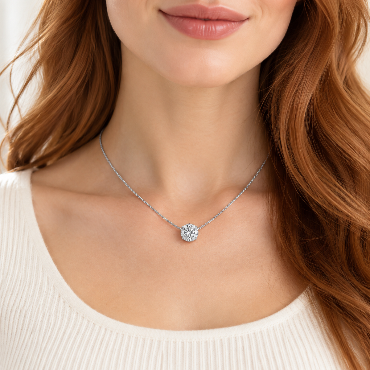 IGI Certified 1.5 CT D/VVS2 Round Lab-Grown Diamond Fixed Pendant Necklace in 18K White Gold