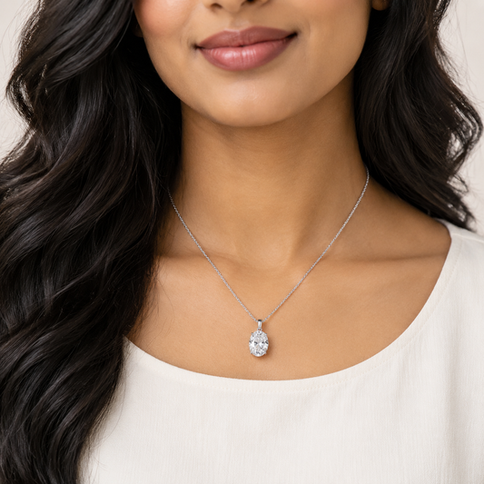 IGI Certified 1.5 CT Oval Lab-Grown Diamond Necklace in Sterling Silver