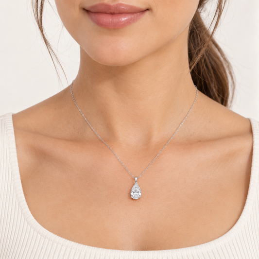 IGI Certified 1.5 CT Pear Lab-Grown Diamond Necklace in Sterling Silver